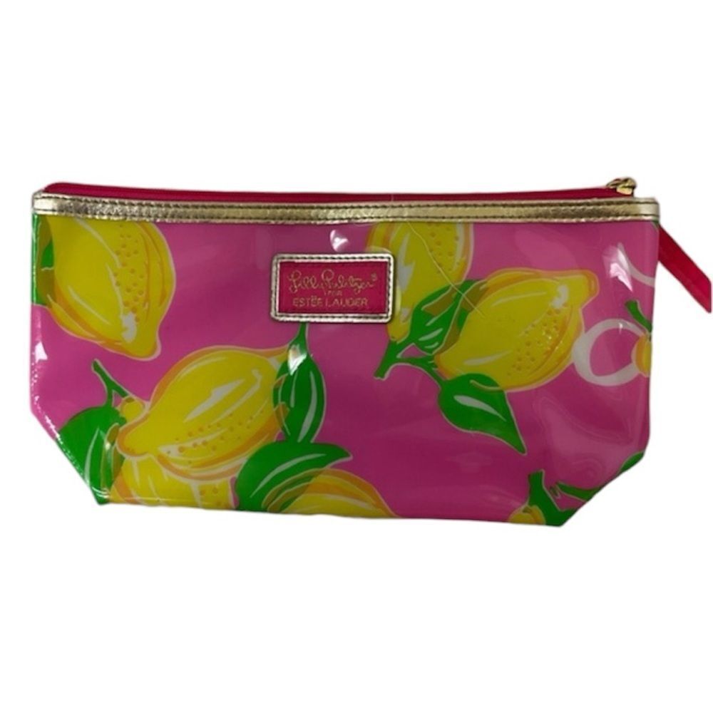 Lilly Pulitzer for Estee Lauder Pink Yellow Lemons Cosmetic Makeup Bag